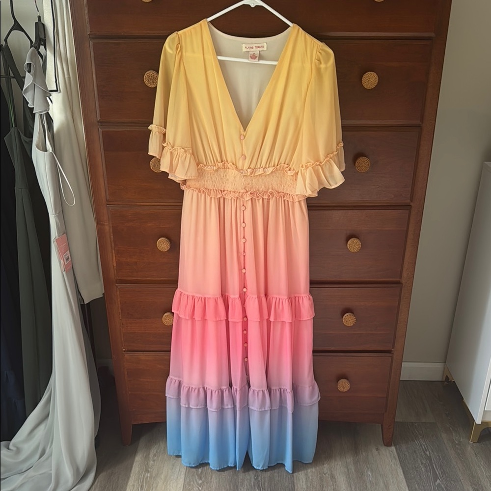 Flying Tomato Yellow and Pink Midi/maxi Dress